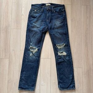 VTG Guess Jeans Mens 31x32 Blue Lincoln Slim Straight Distress Denim Rocker Y2K